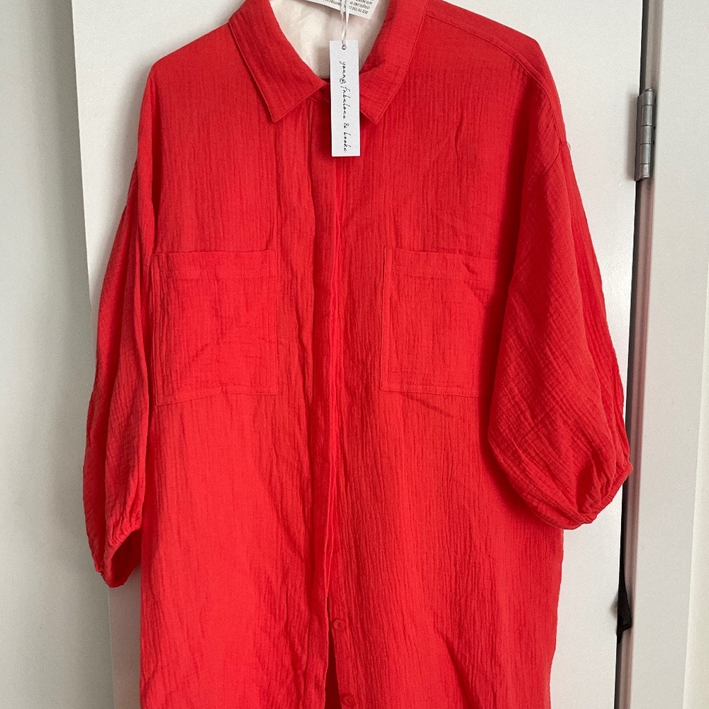 Young Fabulous & Broke Cotton Gauze Waffle Shirt Dress Tunic oversize size S